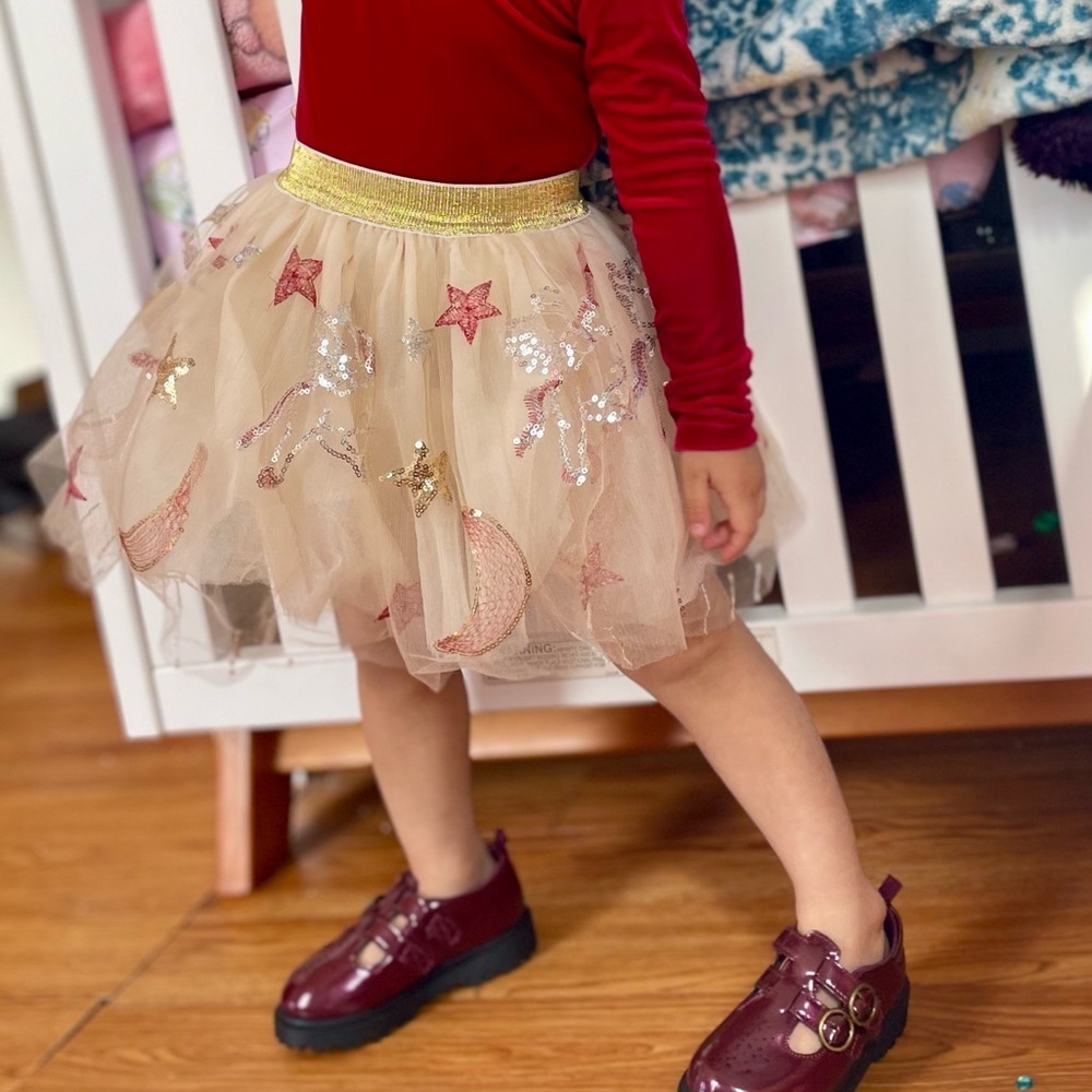 Red Velvet Top with Gold Star Tulle Skirt - Picture 3 of 16